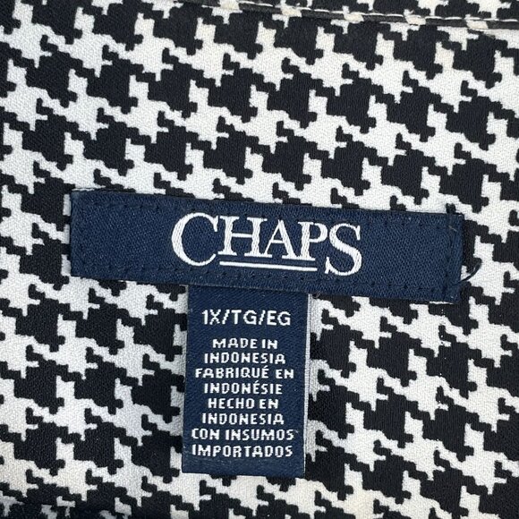 Chaps Womens Plus 1X Black White Houndstooth Button Up Shirt Long Sleeve Blouse - Picture 3 of 10